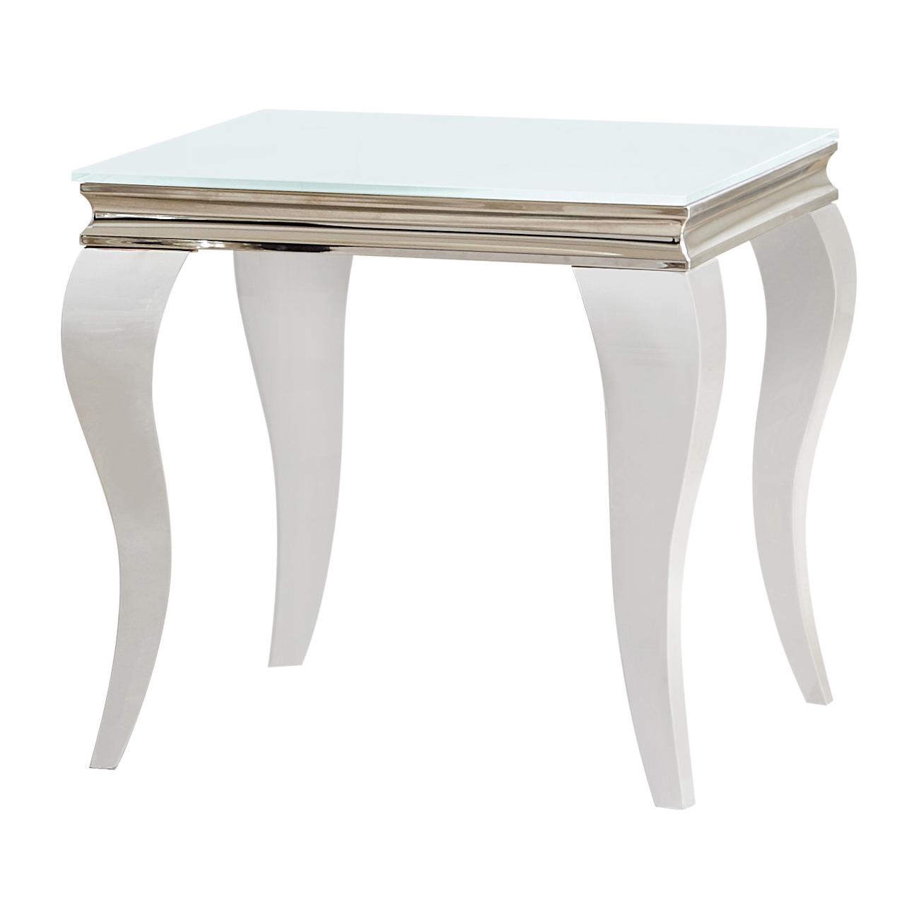 Coaster Furniture Carone 707767 Square Glass Top End Side Table - White and Chrome IMAGE 1
